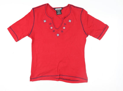 Womens UK Size M Natura Red Basic T-Shirt