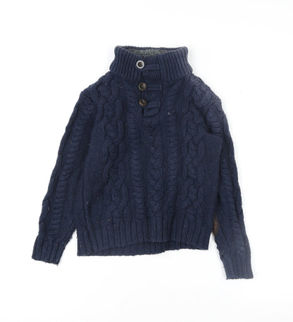 babyGap Girls Blue Henley Cable Knit Jumper 5 Years Wool Blend