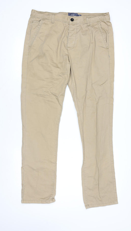 Topman Men's Beige Slim Fit Chino Trousers W34 L32