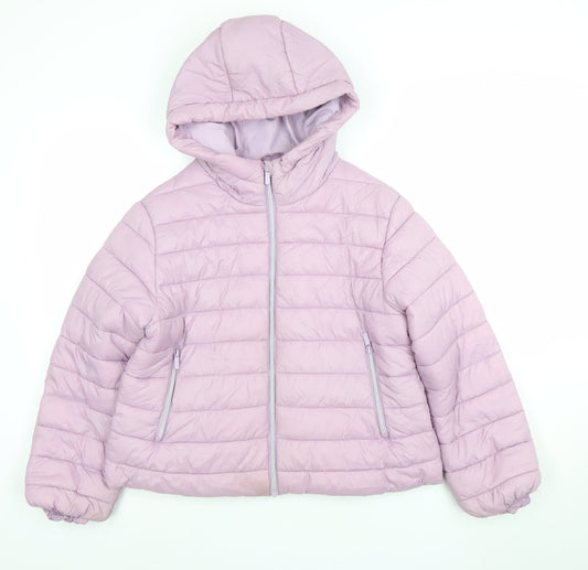 Next Girls Purple Hooded Puffer Jacket 12 Years Lightweight Quilted Coat