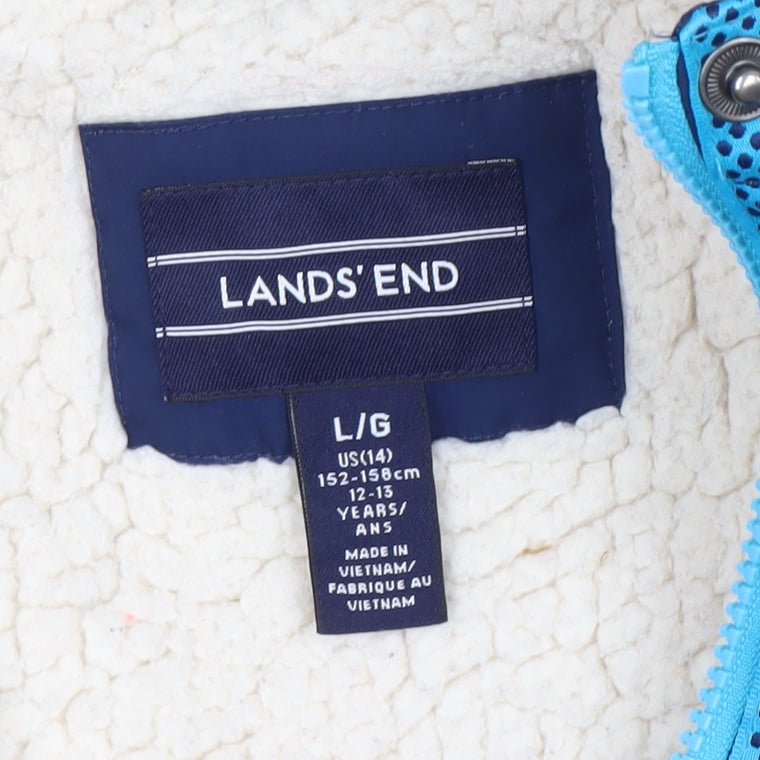 Lands' End Girls Blue Hooded Parka Coat 12-13 Years Lined Winter Jacket