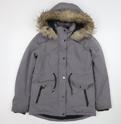 Primark Womens Grey Hooded Faux Fur Trim Parka Jacket XS