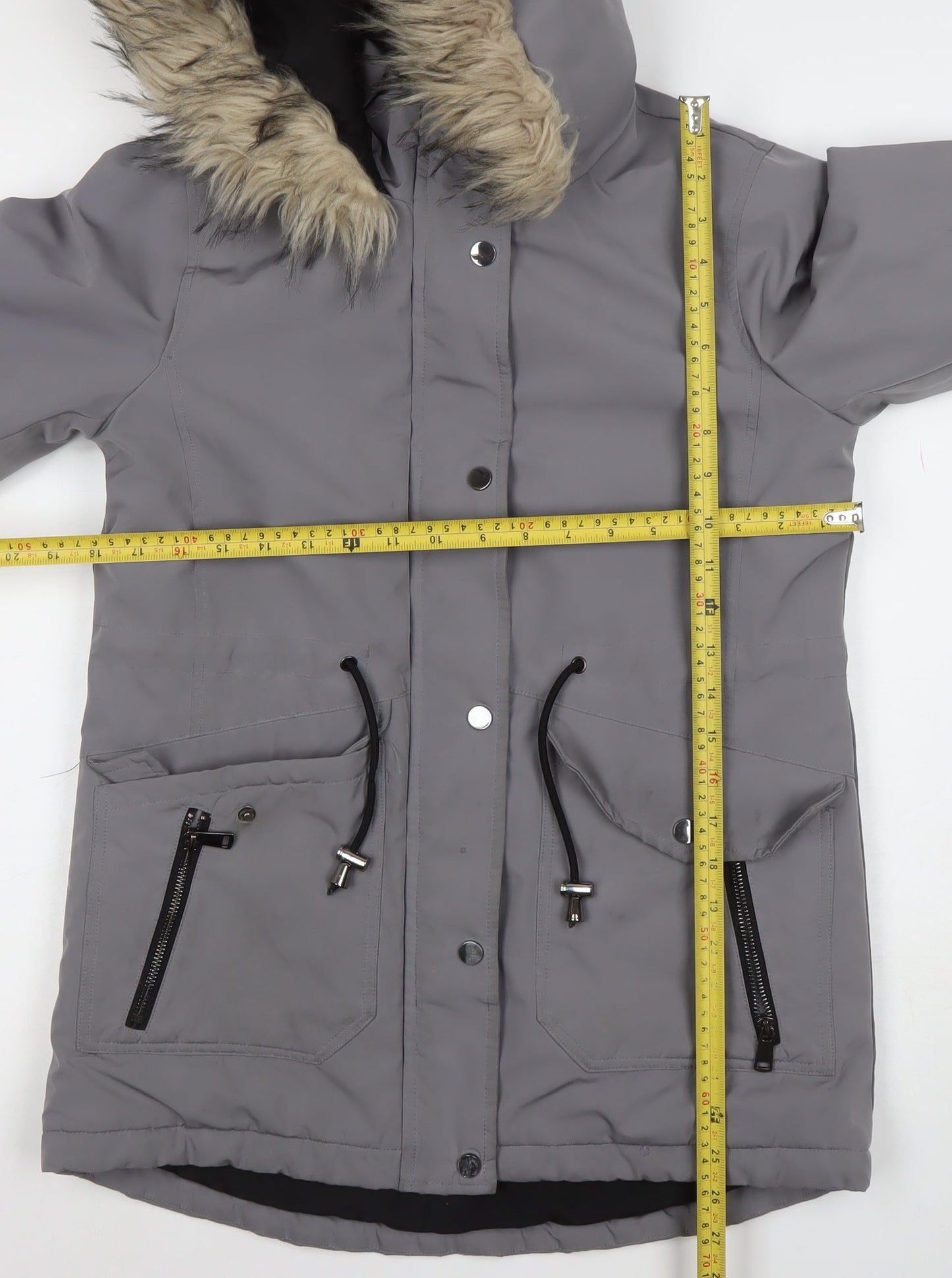 Primark Womens Grey Hooded Faux Fur Trim Parka Jacket XS