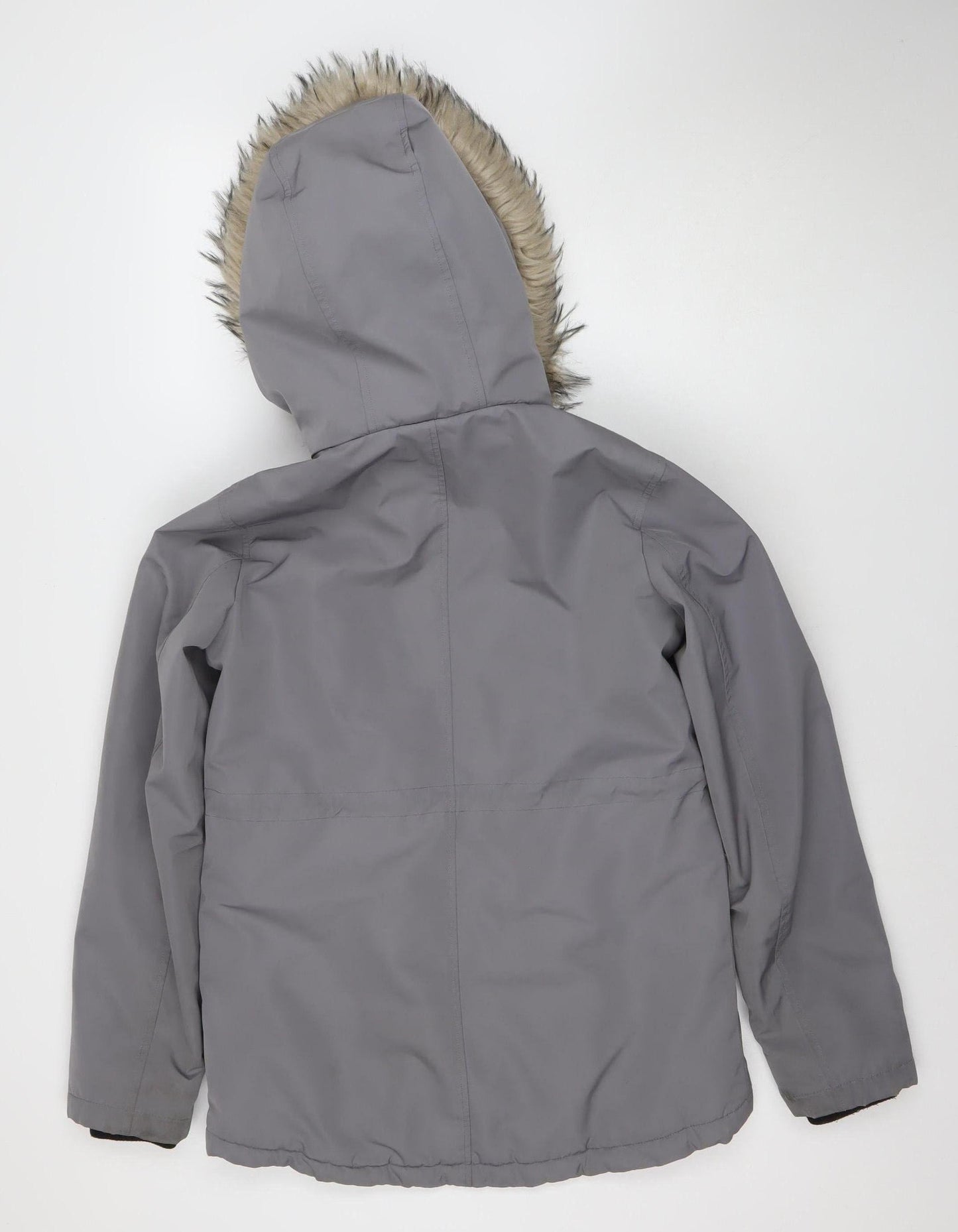 Primark Womens Grey Hooded Faux Fur Trim Parka Jacket XS