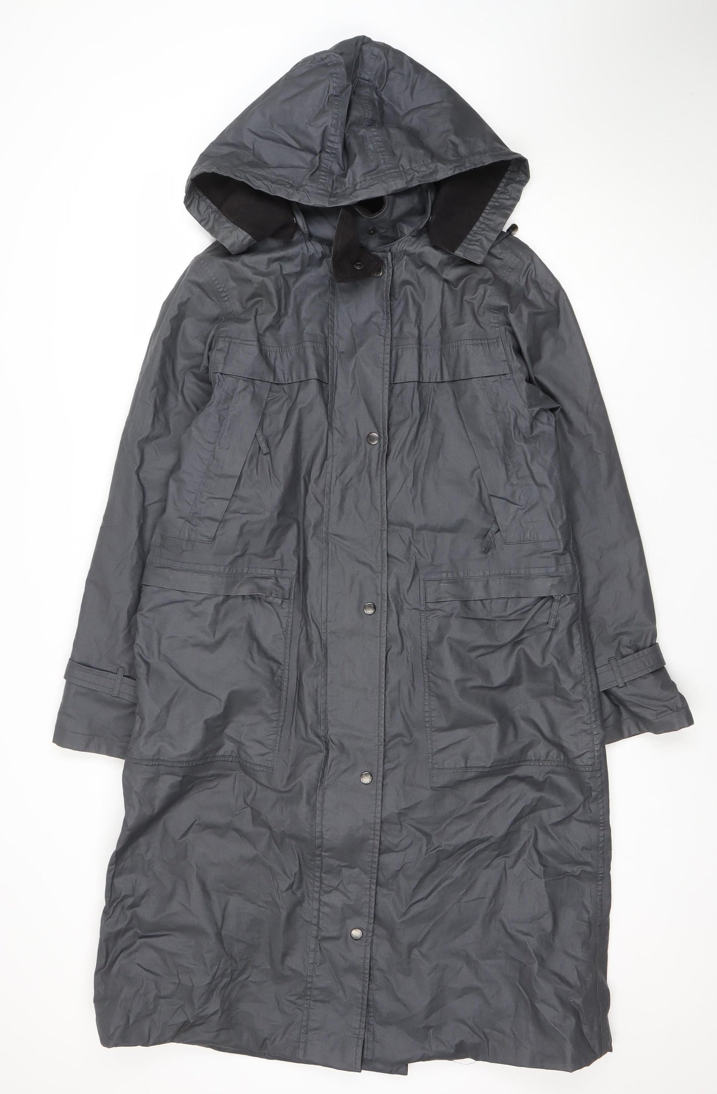 Four Seasons Women's Grey Hooded Waterproof Long Rain Coat Size S