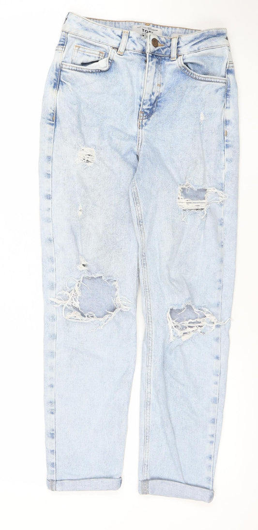 New Look Teens Blue Mom Distressed Jeans Size 12 High Rise Denim
