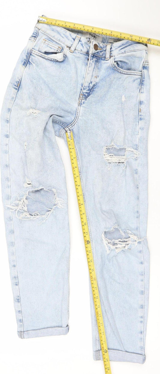 New Look Teens Blue Mom Distressed Jeans Size 12 High Rise Denim