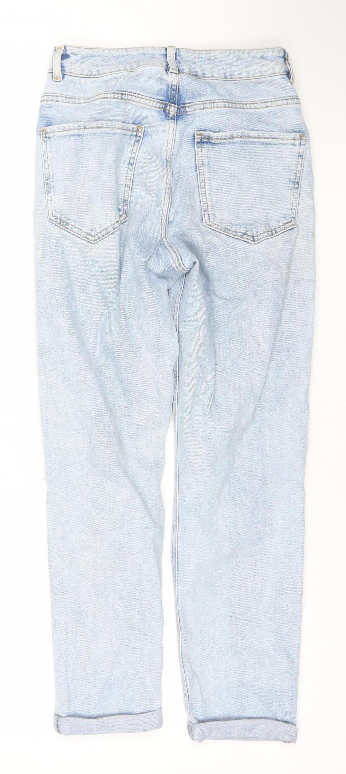 New Look Teens Blue Mom Distressed Jeans Size 12 High Rise Denim