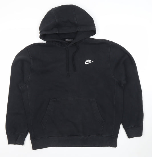 Nike Womens Black Pullover Hoodie M Cotton Blend Logo Sweatshirt