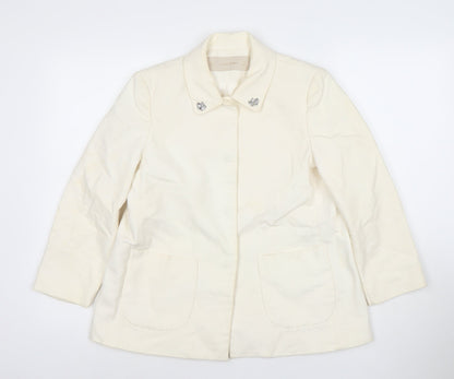 Zara Basic Women Ivory Cotton Blazer XS Regular Fit Single-Breasted