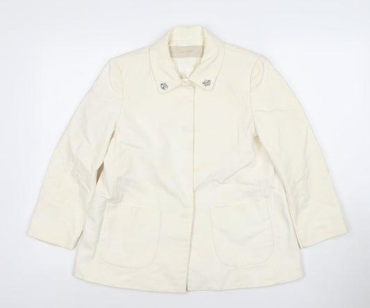 Zara Basic Women Ivory Cotton Blazer XS Regular Fit Single-Breasted