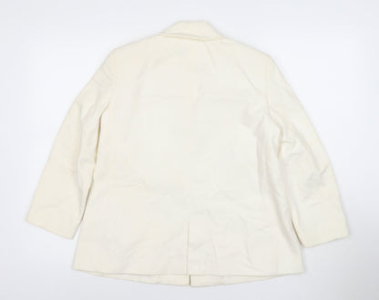 Zara Basic Women Ivory Cotton Blazer XS Regular Fit Single-Breasted