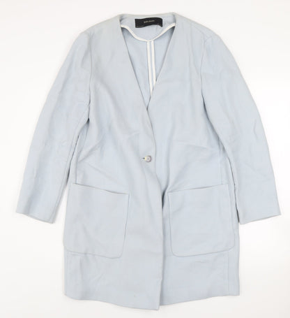 Zara Basic Women's Blue Cotton Long Blazer Size 12 Single-Breasted