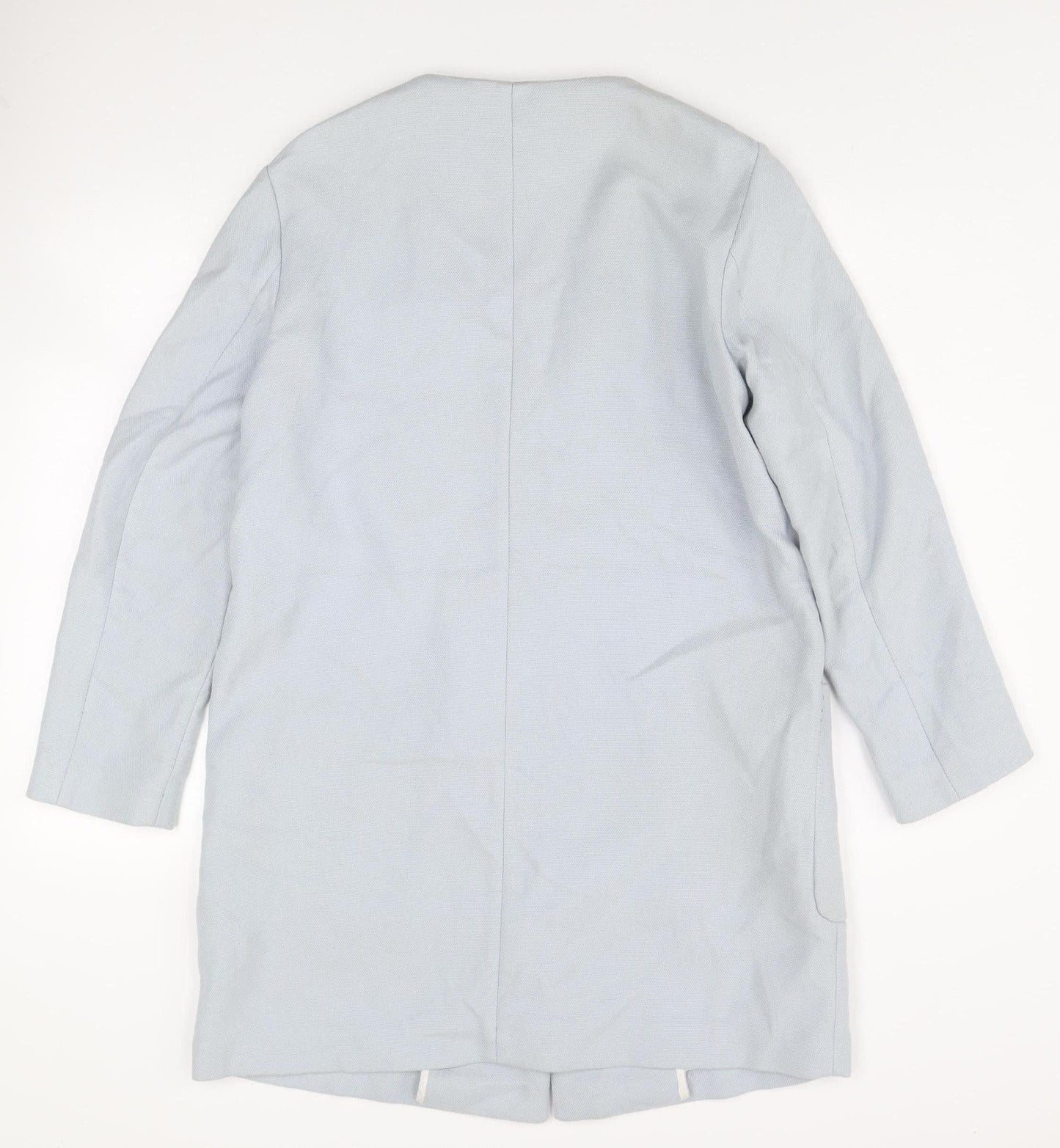 Zara Basic Women's Blue Cotton Long Blazer Size 12 Single-Breasted