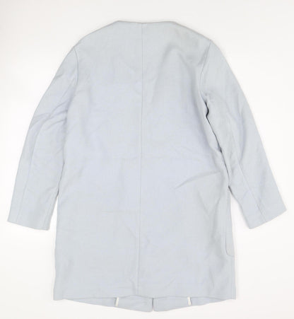 Zara Basic Women's Blue Cotton Long Blazer Size 12 Single-Breasted