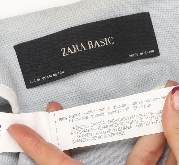 Zara Basic Women's Blue Cotton Long Blazer Size 12 Single-Breasted