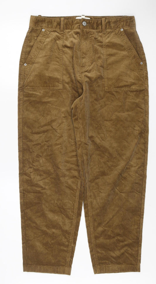 Marks and Spencer Men's Brown Corduroy Regular Fit Chino Trousers Size 14