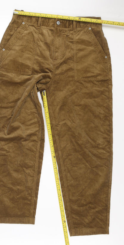 Marks and Spencer Men's Brown Corduroy Regular Fit Chino Trousers Size 14