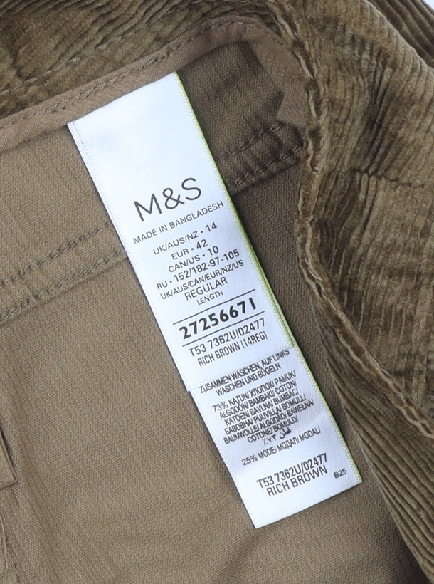 Marks and Spencer Men's Brown Corduroy Regular Fit Chino Trousers Size 14