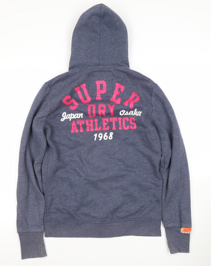 Superdry Women Blue Full Zip Hoodie Small Fleece Lined Casual