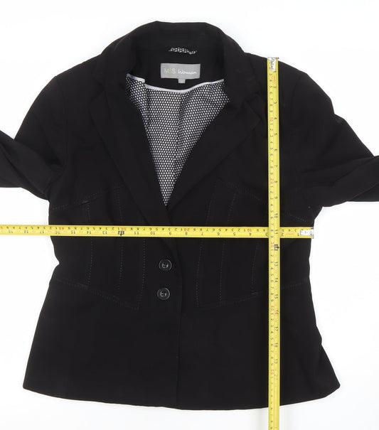 Marks and Spencer Women Black Size 12 Two-Button Tailored Blazer