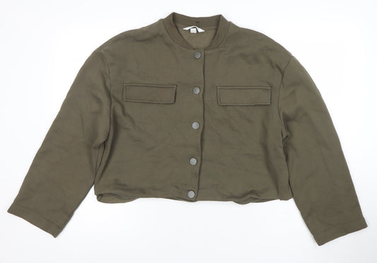 H&M Women Khaki Green Button Cardigan Sweatshirt M Cotton Blend
