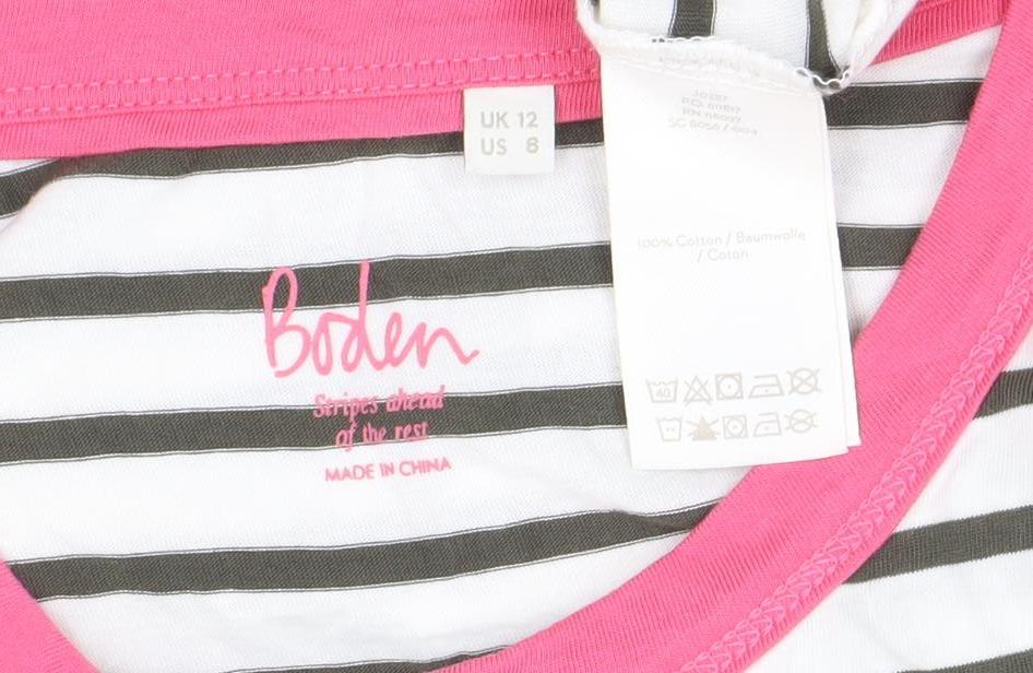 Boden Women’s Black & White Stripe Long Sleeve T-Shirt UK 12