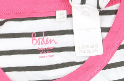 Boden Women’s Black & White Stripe Long Sleeve T-Shirt UK 12