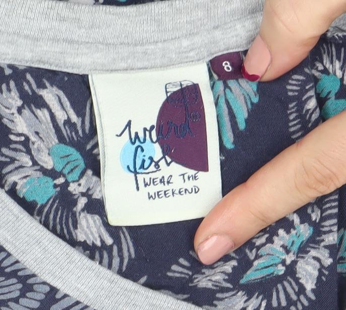 Womens UK Size 8 Weird Fish Blue Basic T-Shirt