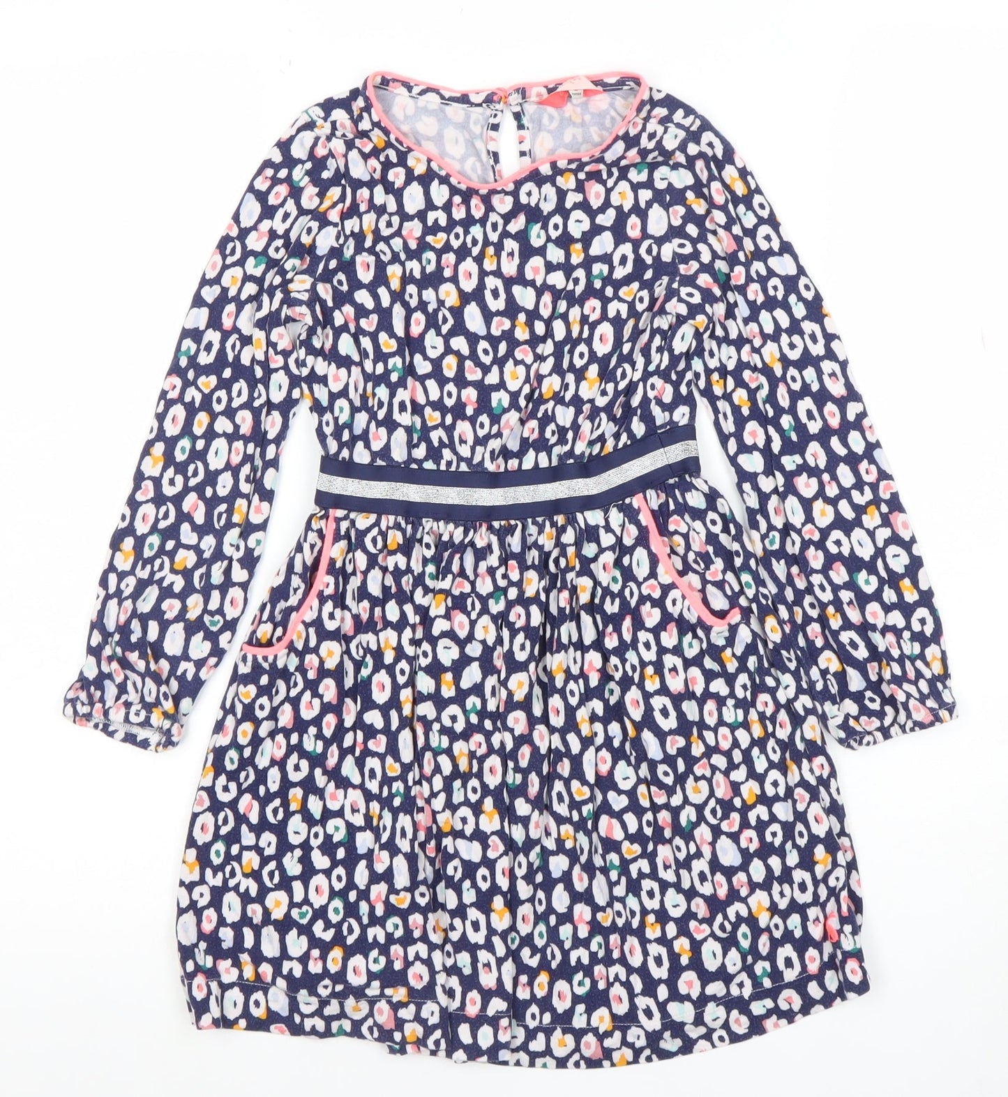 Joules Girls Blue Animal Print Cotton Fit & Flare Dress Age 7 Years