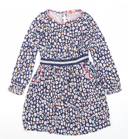 Joules Girls Blue Animal Print Cotton Fit & Flare Dress Age 7 Years