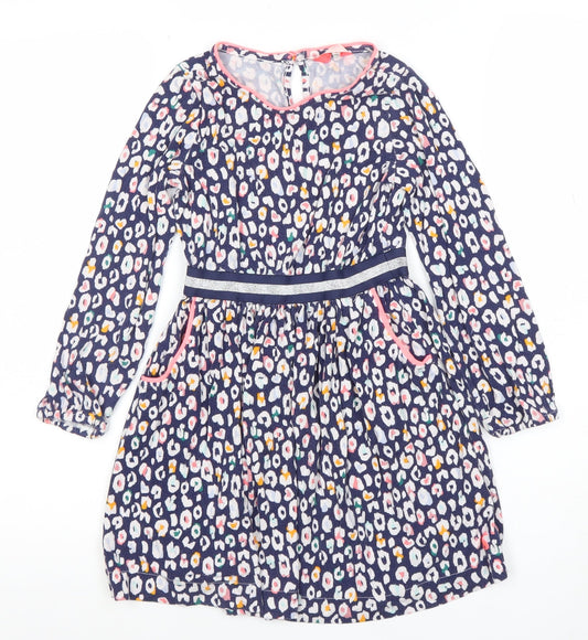 Joules Girls Blue Animal Print Cotton Fit & Flare Dress Age 7 Years