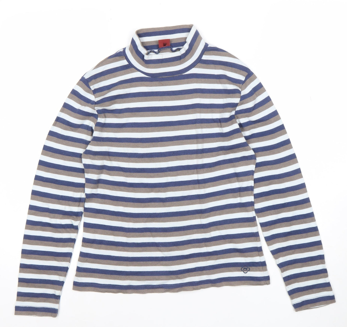 Olsen Womens Blue Striped Roll Neck Long Sleeve Cotton Top Size 12