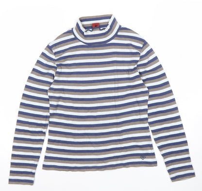 Olsen Womens Blue Striped Roll Neck Long Sleeve Cotton Top Size 12