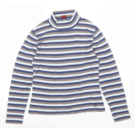 Olsen Womens Blue Striped Roll Neck Long Sleeve Cotton Top Size 12
