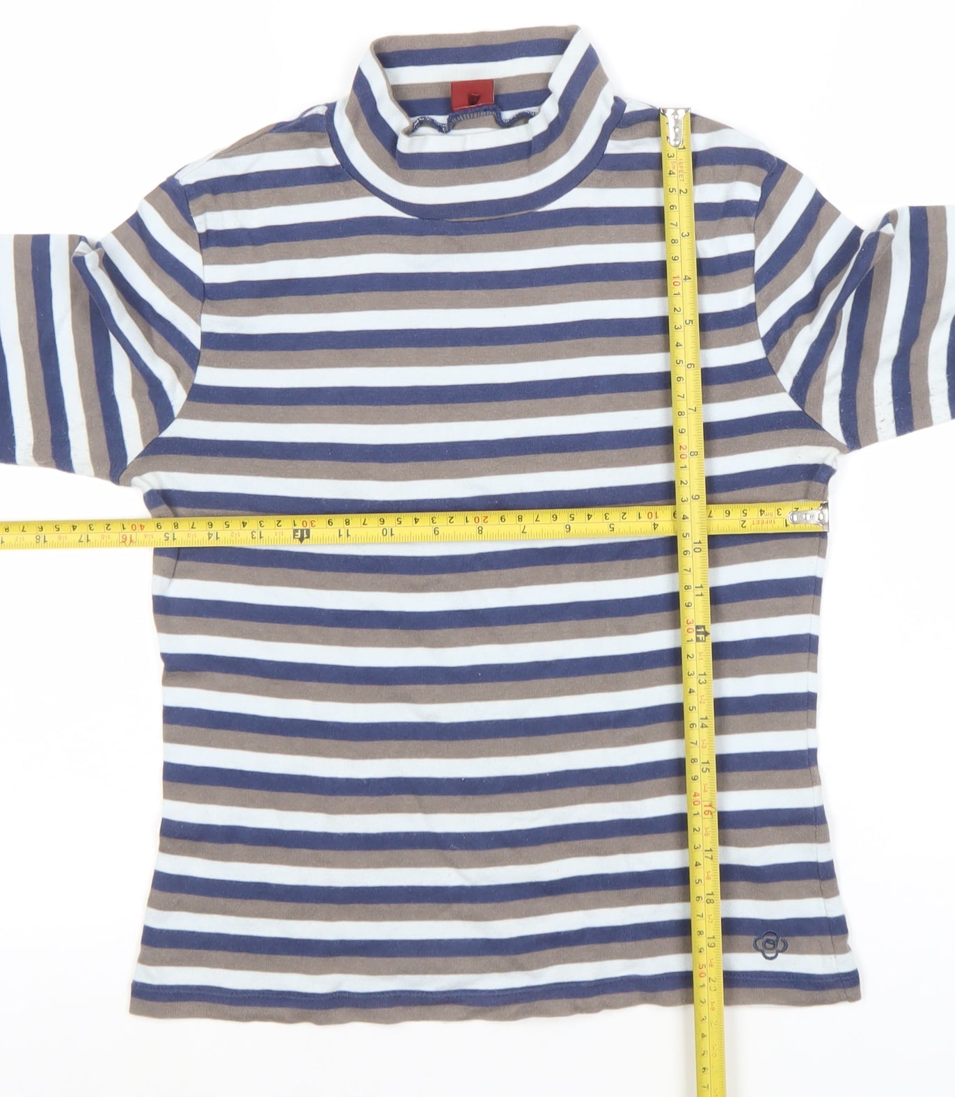 Olsen Womens Blue Striped Roll Neck Long Sleeve Cotton Top Size 12