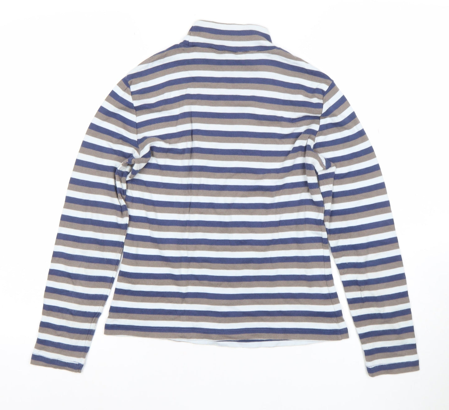 Olsen Womens Blue Striped Roll Neck Long Sleeve Cotton Top Size 12