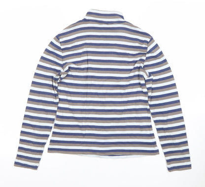 Olsen Womens Blue Striped Roll Neck Long Sleeve Cotton Top Size 12