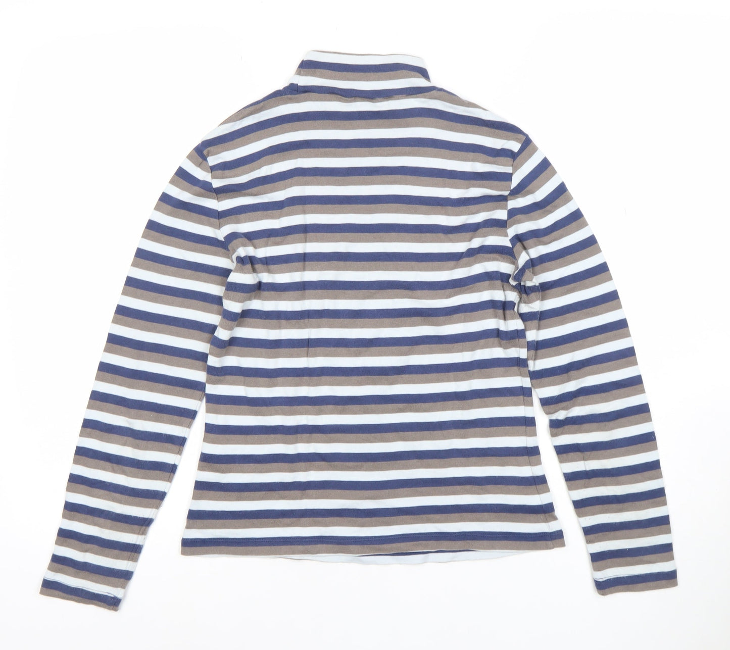 Olsen Womens Blue Striped Roll Neck Long Sleeve Cotton Top Size 12