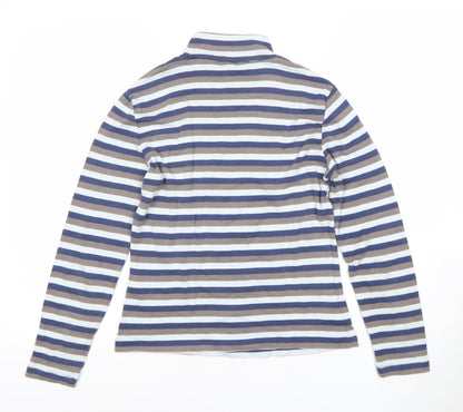 Olsen Womens Blue Striped Roll Neck Long Sleeve Cotton Top Size 12