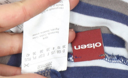 Olsen Womens Blue Striped Roll Neck Long Sleeve Cotton Top Size 12