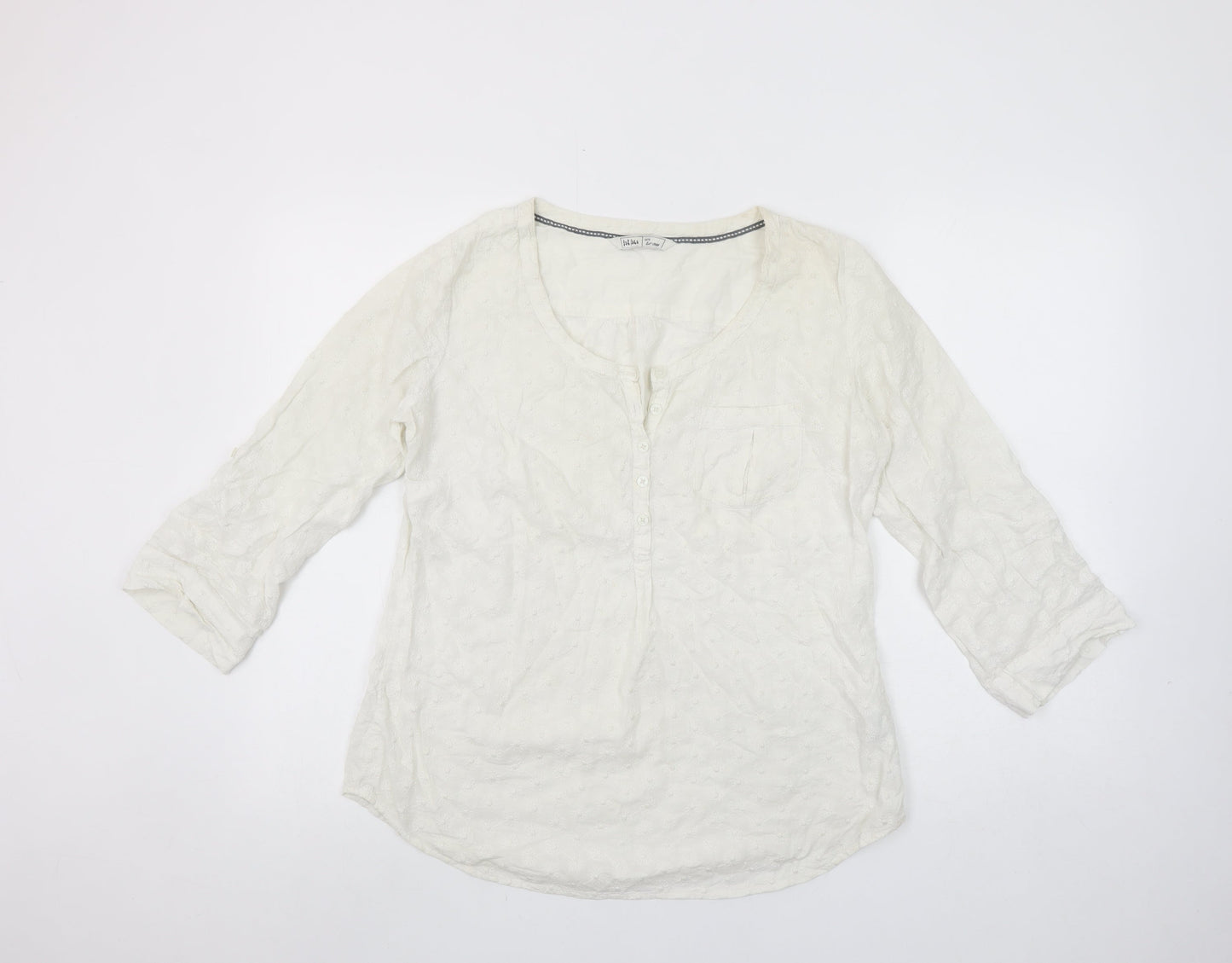 Fat Face Women’s Ivory Cotton 3/4 Sleeve Tunic Blouse Size 10