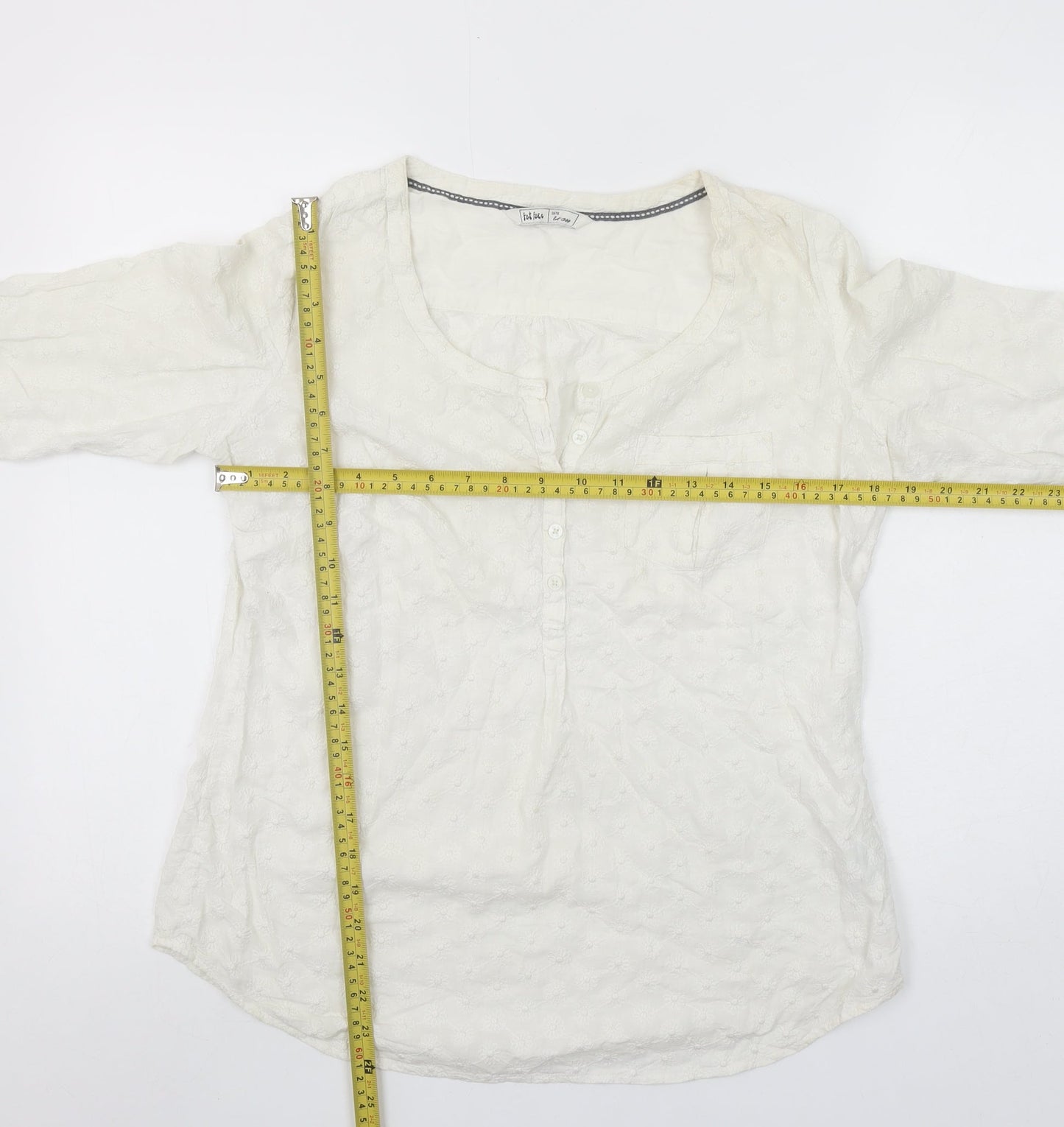 Fat Face Women’s Ivory Cotton 3/4 Sleeve Tunic Blouse Size 10