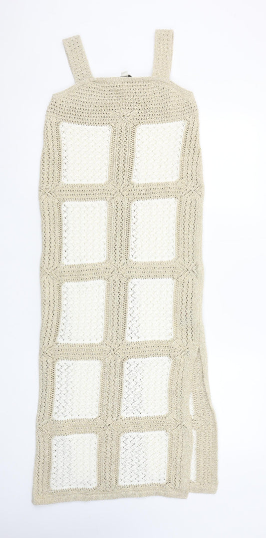Marks and Spencer Women Beige S Crochet Midi Slip Dress