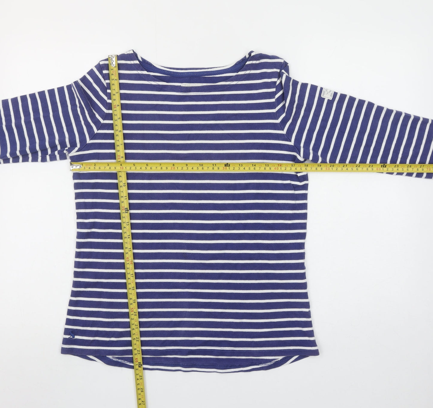 Joules Women Blue White Striped Long Sleeve Cotton T-Shirt UK 12