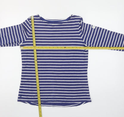 Joules Women Blue White Striped Long Sleeve Cotton T-Shirt UK 12