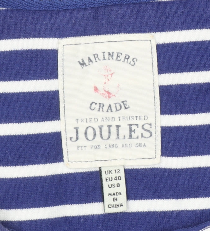 Joules Women Blue White Striped Long Sleeve Cotton T-Shirt UK 12