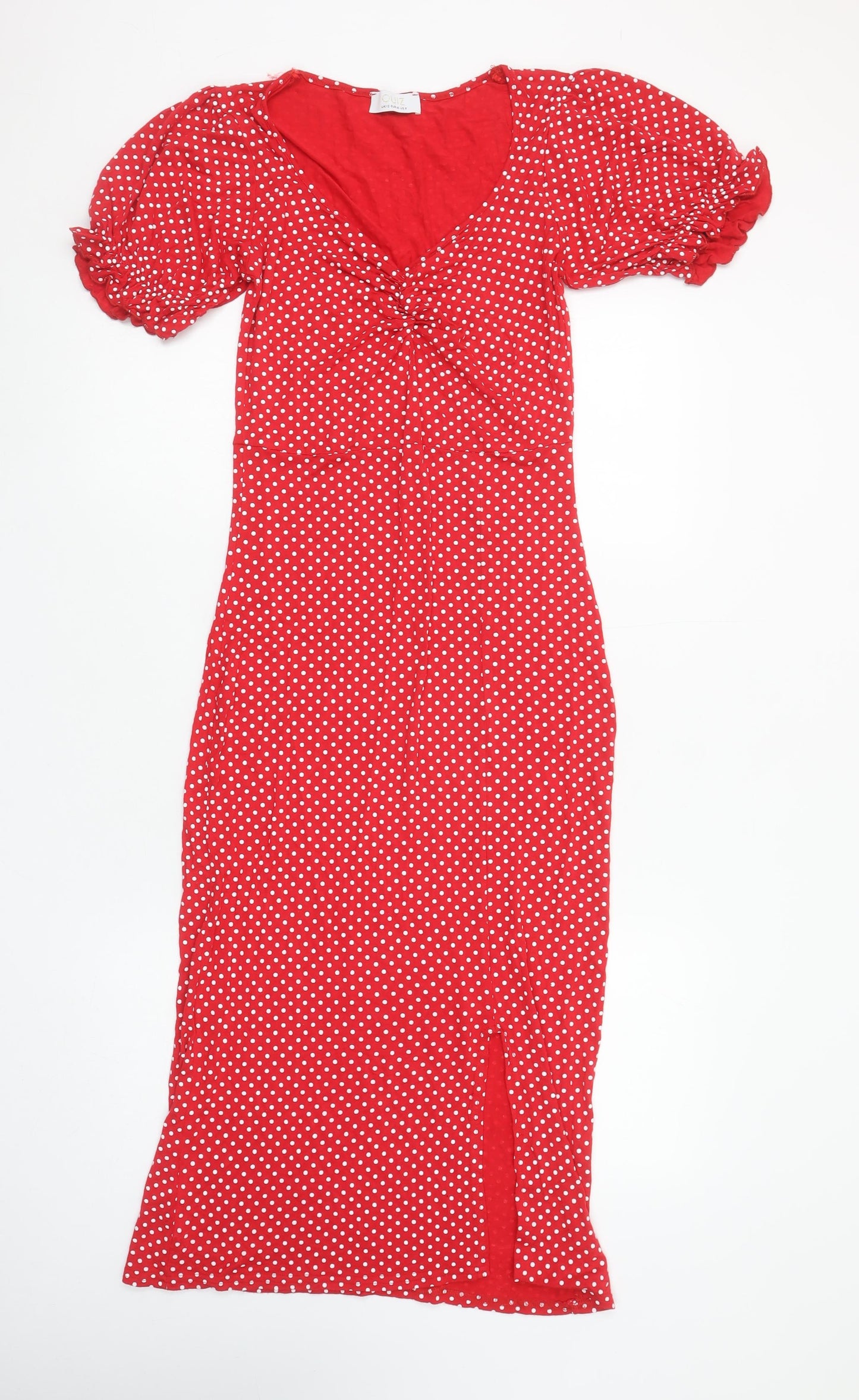 Quiz Women Red Polka Dot Midi Bodycon Dress Size 12