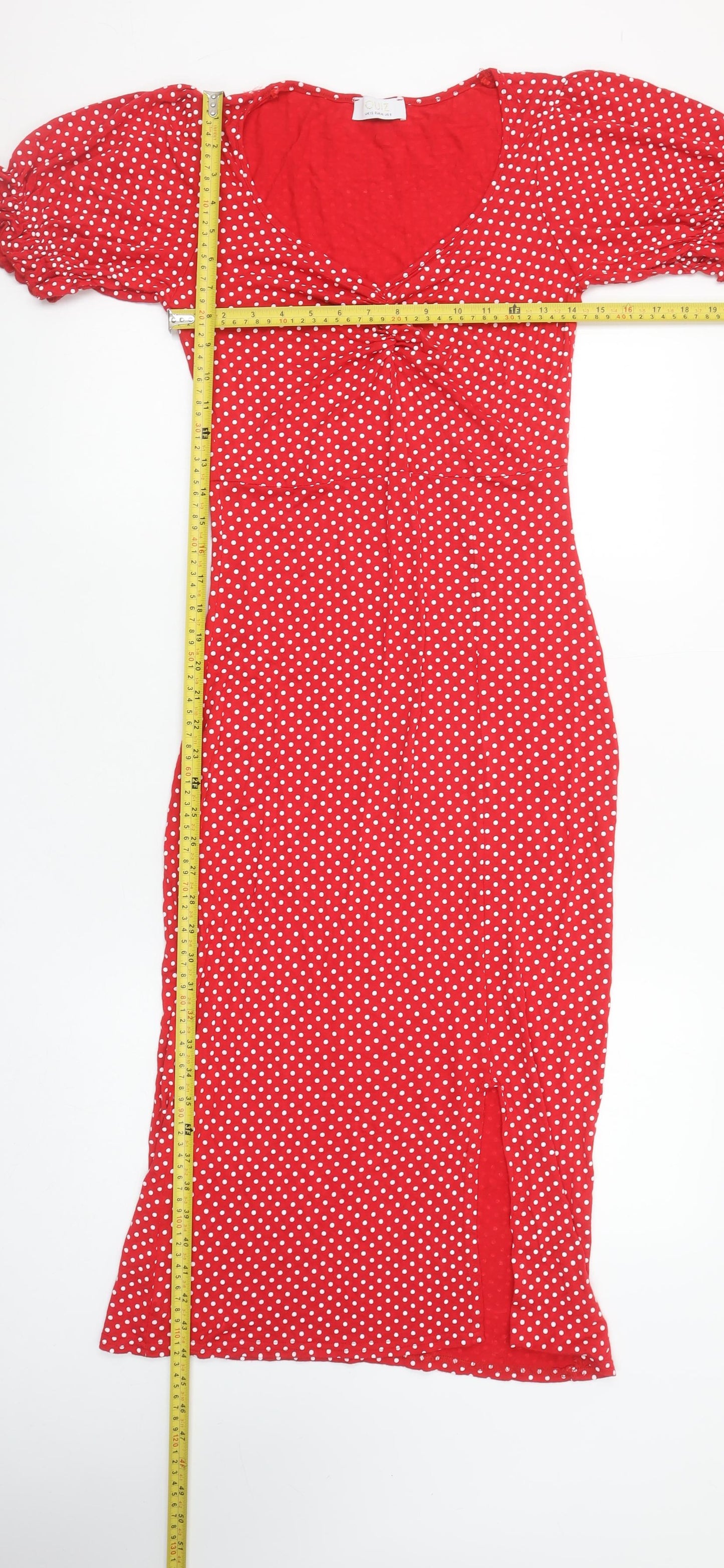 Quiz Women Red Polka Dot Midi Bodycon Dress Size 12