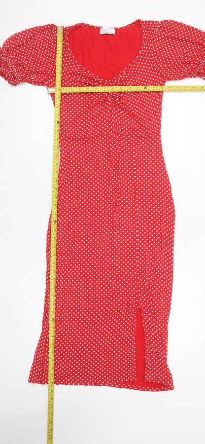 Quiz Women Red Polka Dot Midi Bodycon Dress Size 12